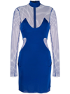 Tom Ford Crepe Mesh-panelling Mini Dress In 蓝色