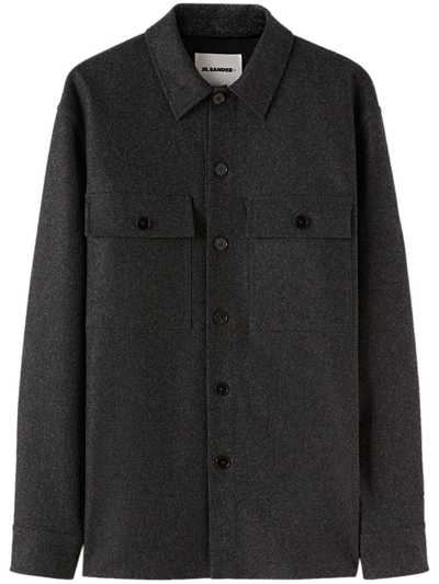 Jil Sander Classic-collar Wool Shirt In Grey
