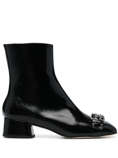 Msgm Buckle-detail Patent-finish Boots In Black