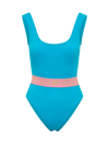 Versace One-piece Swimsuit In Mediterranean Blue-flamingo