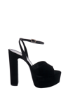 Saint Laurent Jodie Embellished Satin And Velvet Platform Sandals In Black