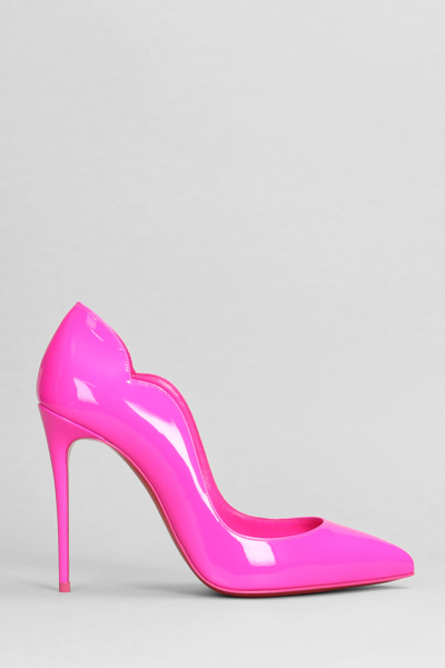 CHRISTIAN LOUBOUTIN HOT CHICK SLING 100 PUMPS IN FUXIA PATENT LEATHER