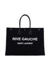 Saint Laurent Rive Gauche Tote Bag In Canvas In Nero/bianco/nero/n