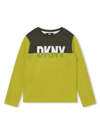 Dkny Kids'  T-shirt Verde Con Pannelli A Contrasto Bambino