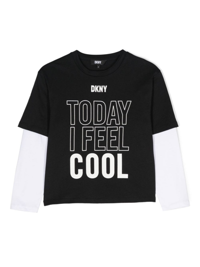 Dkny Kids'  T-shirt Nera In Jersey Di Cotone Bambino In Nero