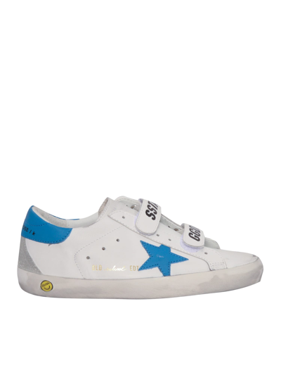 Golden Goose Kids' Old School Leather Strap Sneakers In White,blue