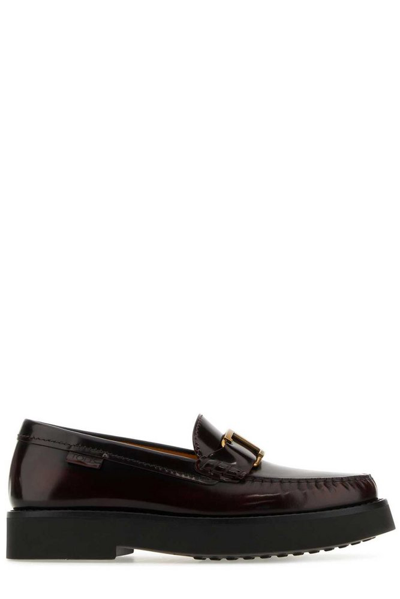 Tod's Logo-plaque Leather Loafers In Marrone