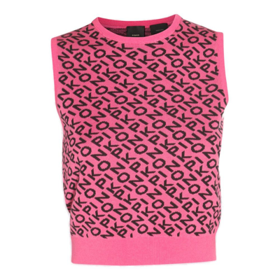 Pinko Logo Jacquard Sleeveless Knitted Vest In Multicolor