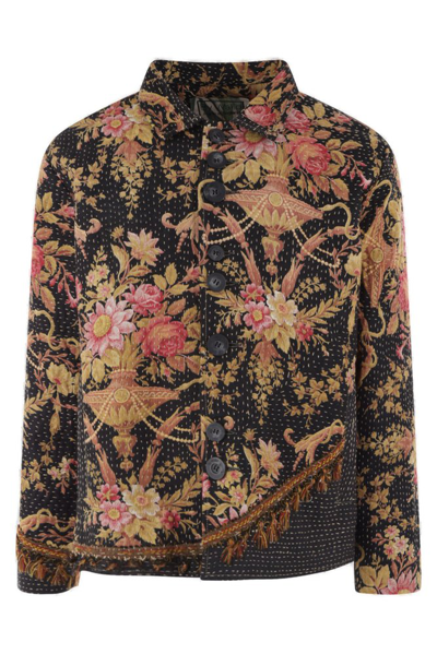 By Walid Floral-print Buttoned Shirt Jacket In Black