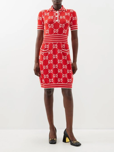 Gucci Gg-jacquard Cotton-blend Dress In Red