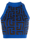Balmain Pharaon Metallic Monogram Jacquard Crop Tank In Blue