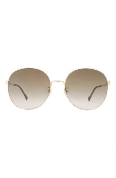Gucci 59mm Round Sunglasses In Gold Gold Brown