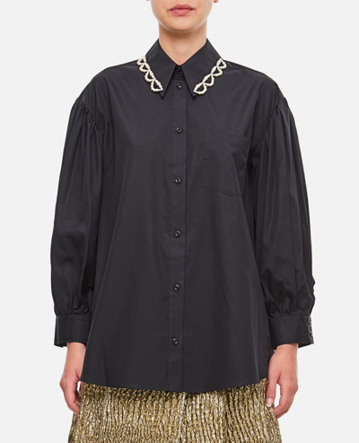 Simone Rocha Classic Puff Sleeve Cotton Shirt In Black