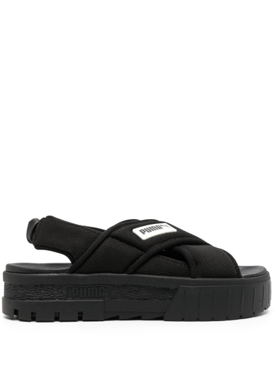 Puma Mayze Logo-patch Slingback Sandals In Black