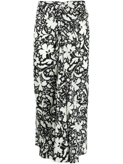 Stella Mccartney Floral-print Asymmetric Midi Skirt In Black