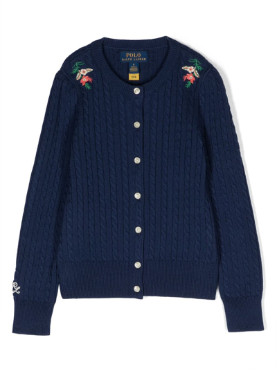 Polo Ralph Lauren Kids' Embroidered Cable-knit Jumper In Blue