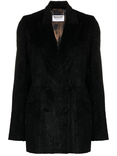 Philipp Plein Metallic Corduroy Blazer In Black