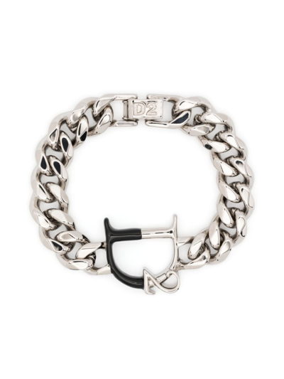 Dsquared2 Statement Logo-charm Chain Bracelet In Silver,black
