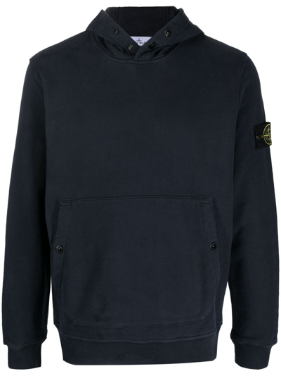 Stone Island Compass-patch Cotton Hoodie In Blue