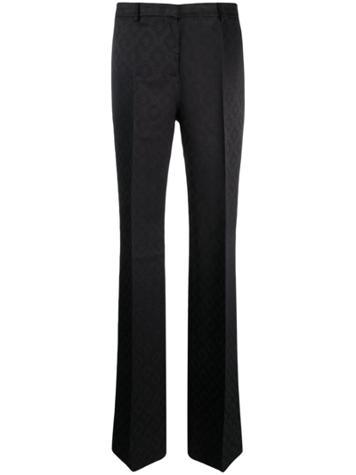 Etro Floral-jacquard Flared Satin Trousers In Negro