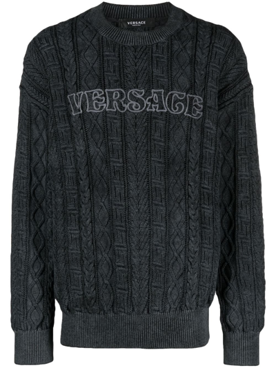 VERSACE LOGO刺绣粗绞花针织毛衣