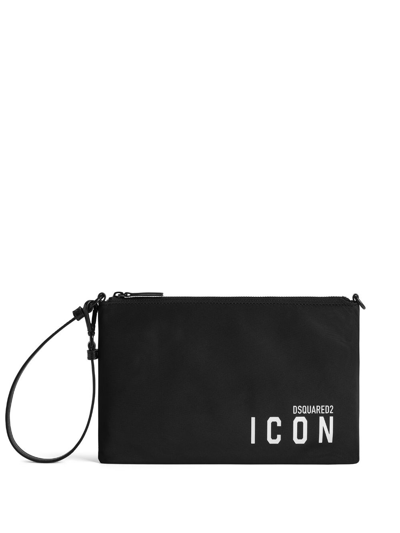 Dsquared2 Icon Logo-print Clutch Bag In Black