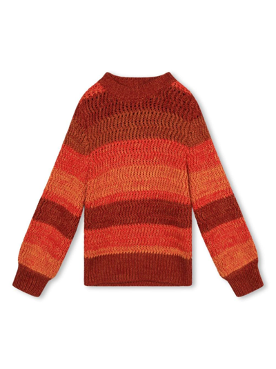 Chloé Kids' Logo-embroidered Stripe-pattern Jumper In Red