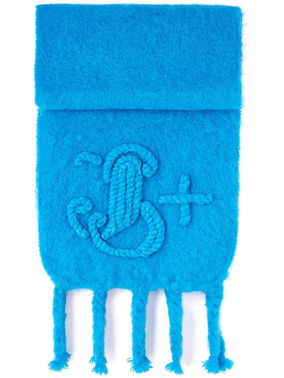 Jil Sander Logo-embroidered Chunky-knit Scarf In Turquoise