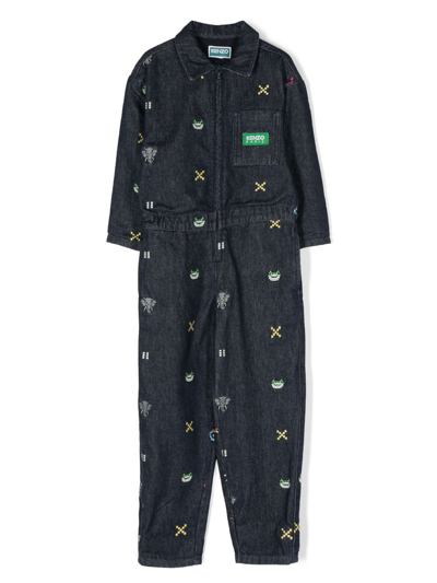Kenzo Kids' Embroidered-detail Jumpsuit In Blue