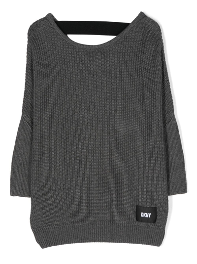 Dkny Kids' Logo-patch Knitted Jumper In Grey