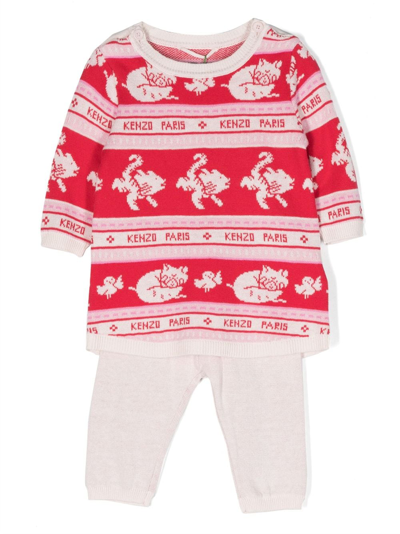 Kenzo Babies' Logo-print Two-piece Set In Red