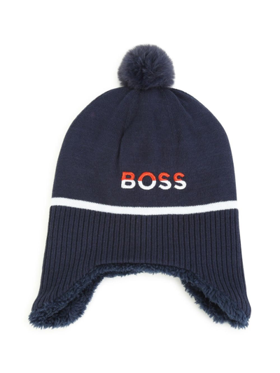 Bosswear Babies' Logo-embroidered Knitted Hat In Blue