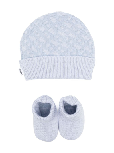 Bosswear Babies' Printed Hat And Slippers Set In Blue