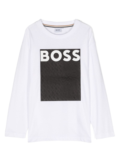 Bosswear Kids' Logo-print Long-sleeve T-shirt In White