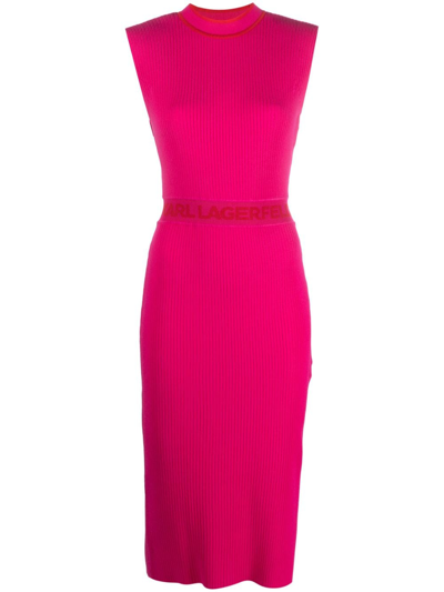 Karl Lagerfeld Sleeveless Knitted Midi Dress In Pink