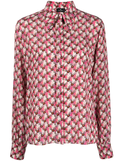 Etro Floralia-print Silk Shirt In Pink