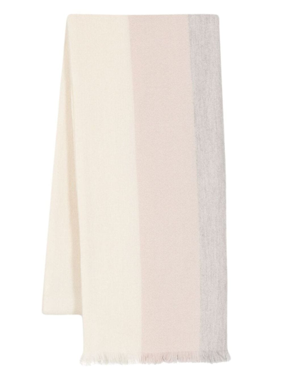 Eleventy Stripe-pattern Cashmere Scarf In White
