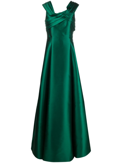 Alberta Ferretti Pleat-detail Asymmetric Flared Gown In Green