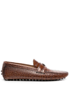 Shop Roberto Cavalli Embossed Crocodile-effect Leather Loafers In Brown