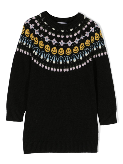 Molo Kids' Jacquard Wool Blend Knit Dress In Black