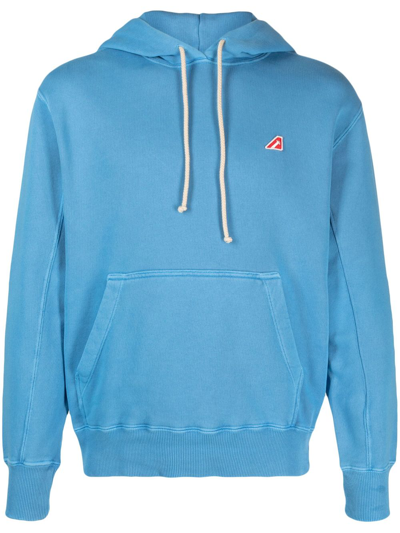 Autry Logo-patch Cotton Drawstring Hoodie In Blue