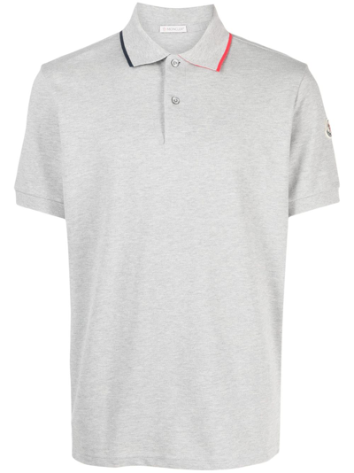 Moncler Logo-patch Cotton-piqué Polo Shirt In Grey