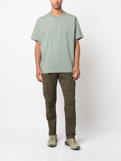 Stone Island 20444 Logo-embroidered Cotton T-shirt In Green