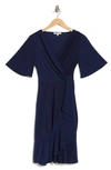 Tash And Sophie Flounce Faux Wrap Dress In Navy