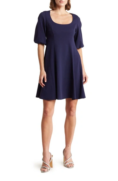 Tash And Sophie Puff Sleeve Scuba Dress In Navy