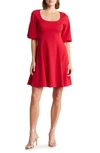 Tash And Sophie Puff Sleeve Scuba Dress In Red