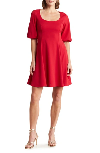 Tash And Sophie Puff Sleeve Scuba Dress In Red