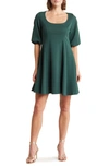 Tash And Sophie Puff Sleeve Scuba Dress In Hunter