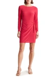 Tash And Sophie Long Sleeve Front Tie Dress In Fuchsia