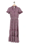 Max Studio Flutter Sleeve Maxi Dress In Berry/ Cram Berry Bushels